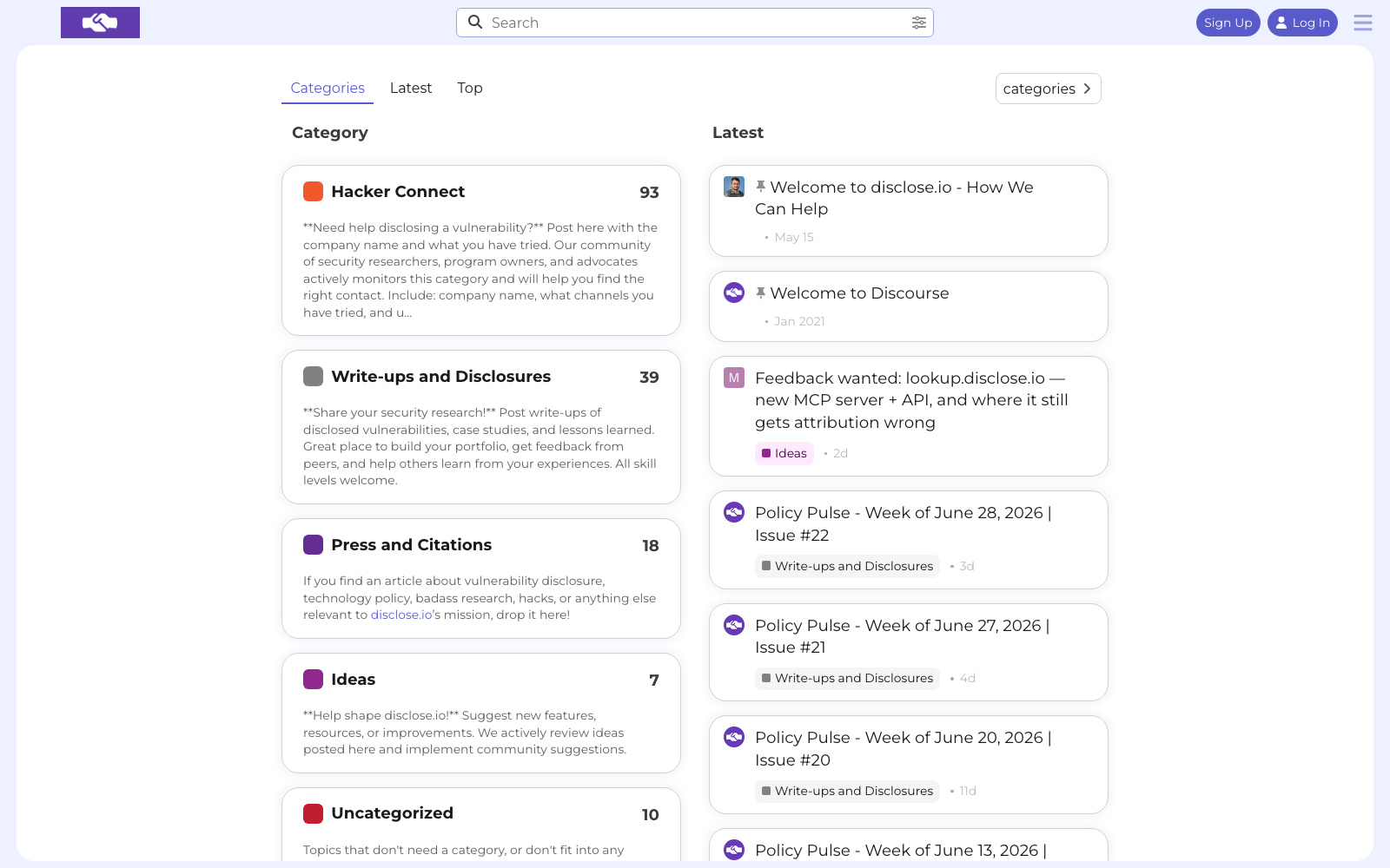 Live capture of community.disclose.io discussion spaces
